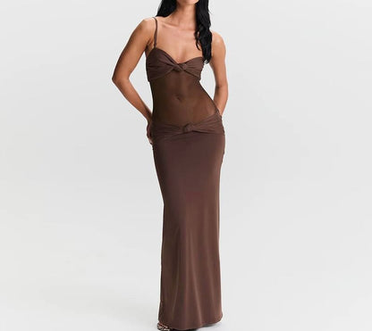 Mesh Panel Knot Bodycon Maxi Dress