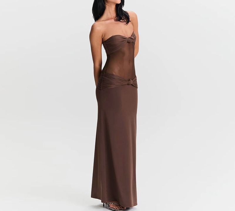 Mesh Panel Knot Bodycon Maxi Dress