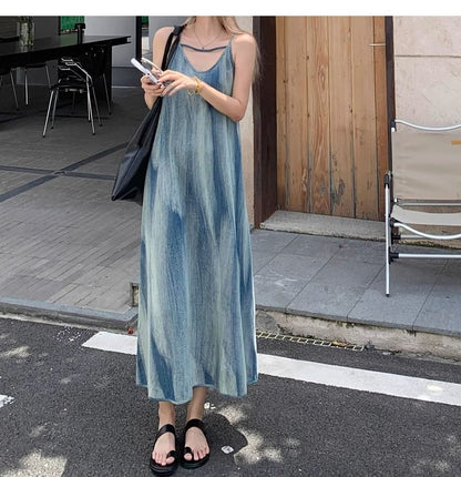 V-Neck Tie Dye A-Line Maxi Dress