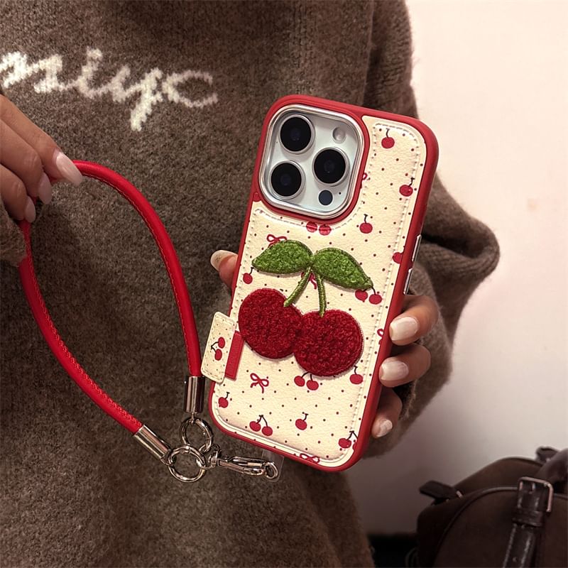 Case Embroidered Phone Set Strap Cherry /