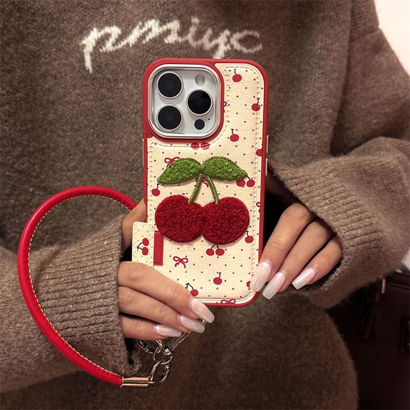 Case Embroidered Phone Set Strap Cherry /