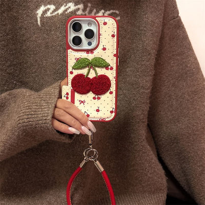 Case Embroidered Phone Set Strap Cherry /