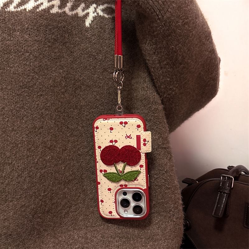 Case Embroidered Phone Set Strap Cherry /