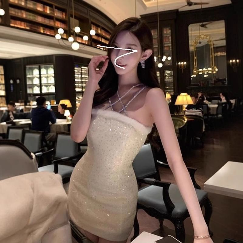 Sequin Bodycon Mini Dress with Thin Straps