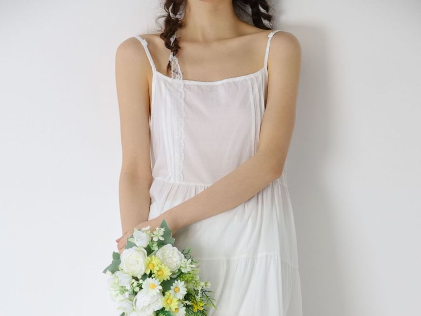 Lace Trim A-Line Maxi Dress