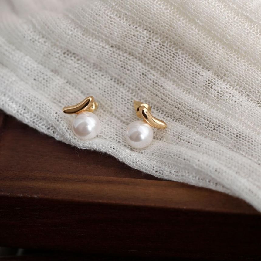 Earring Silver 925 Faux Pearl Sterling Stud