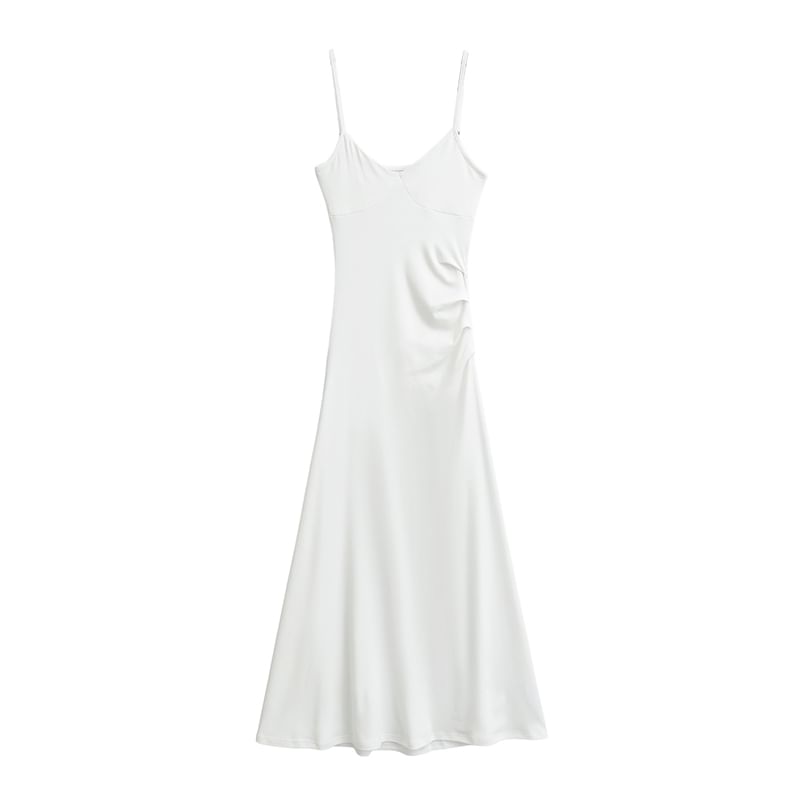 Open Back Ruched A-Line Midi Dress