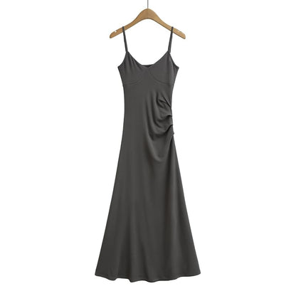 Open Back Ruched A-Line Midi Dress