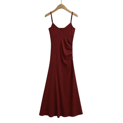Open Back Ruched A-Line Midi Dress