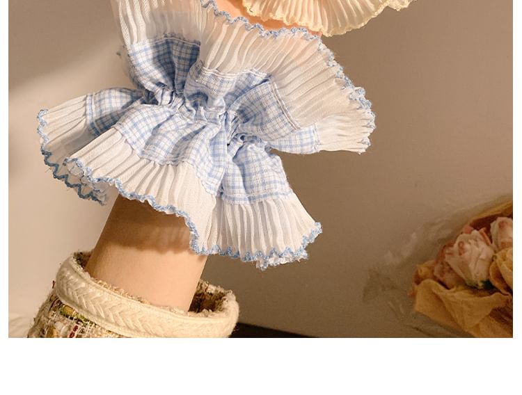 Scrunchie Plaid Panel Pleated