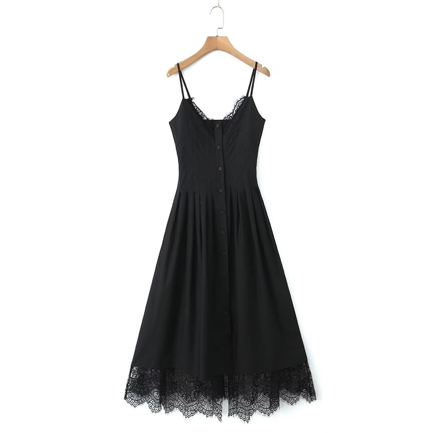 V-Neck Lace A-Line Midi Dress