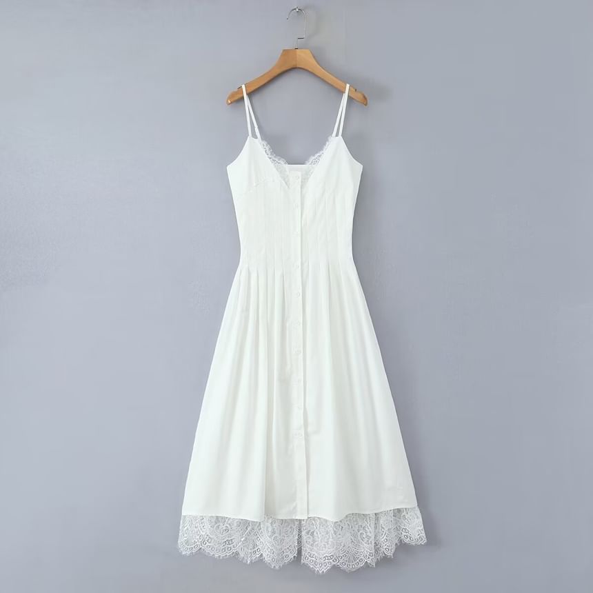 V-Neck Lace A-Line Midi Dress