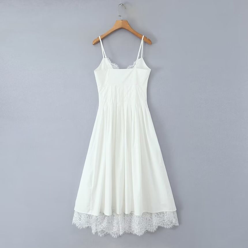 V-Neck Lace A-Line Midi Dress