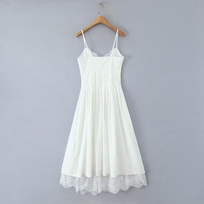 V-Neck Lace A-Line Midi Dress
