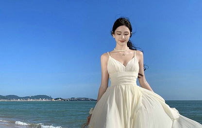 V-Neck A-Line Maxi Dress