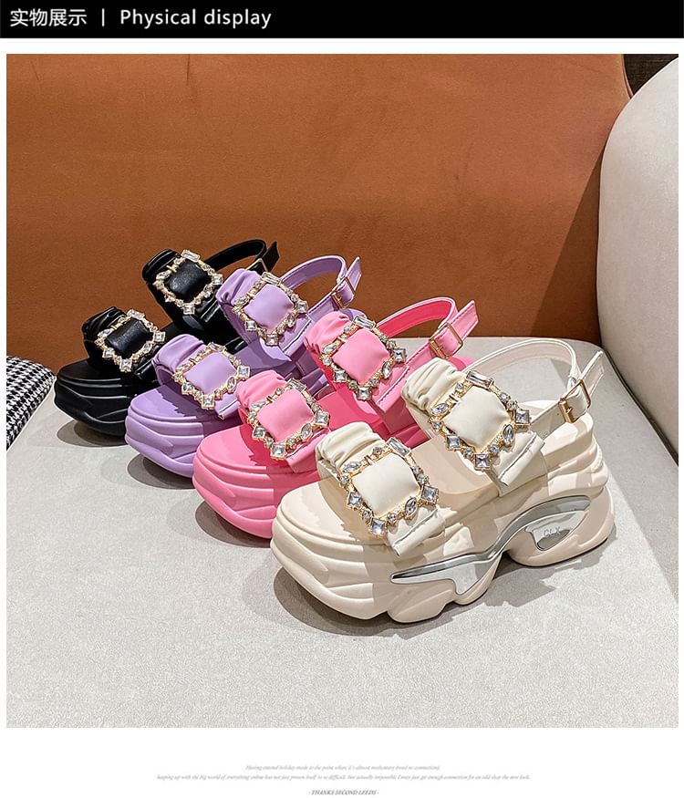 Platform Rhinestone Ruched Sandals