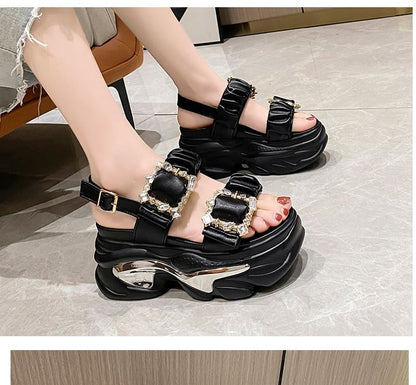Platform Rhinestone Ruched Sandals