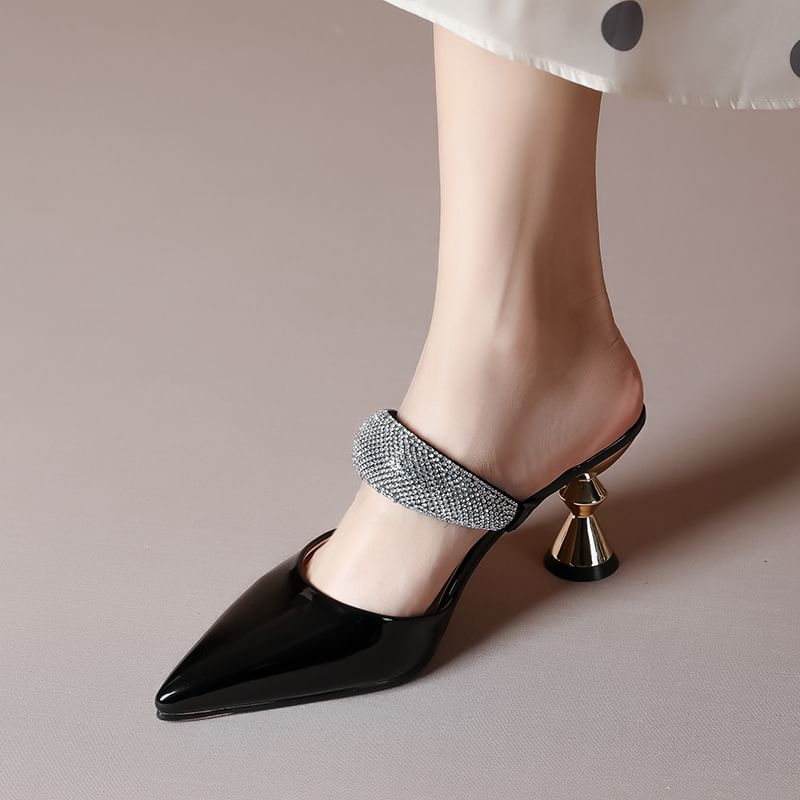 Rhinestone Pointed Toe Stiletto Heel Mules