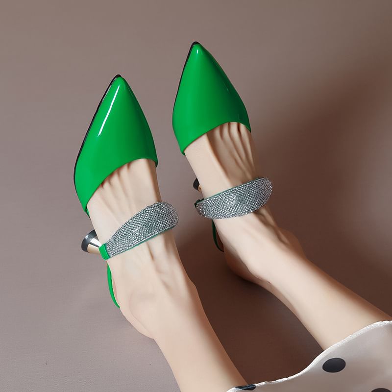 Rhinestone Pointed Toe Stiletto Heel Mules
