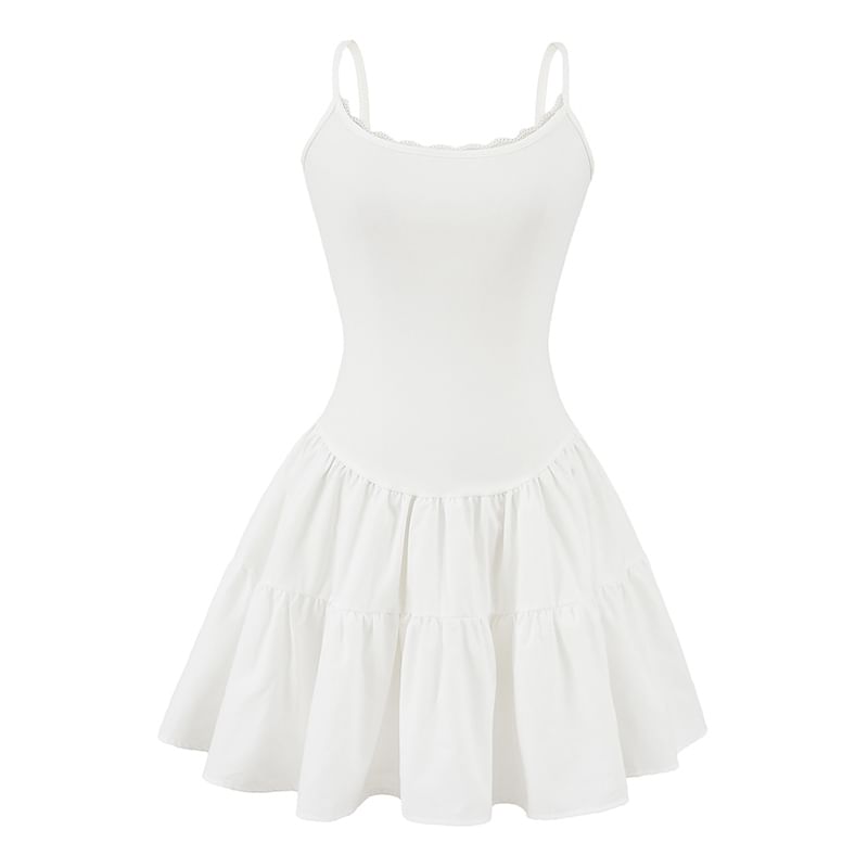 Scoop Neck Lace Trim Open Back A-Line Mini Dress