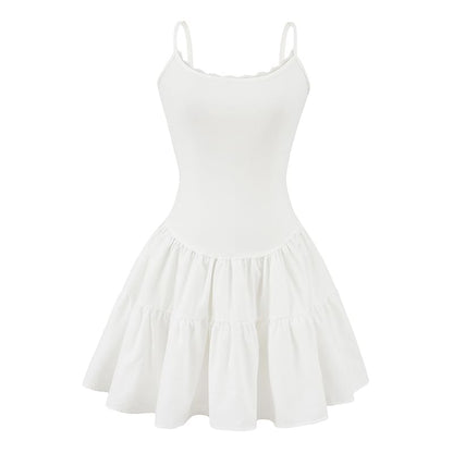 Scoop Neck Lace Trim Open Back A-Line Mini Dress