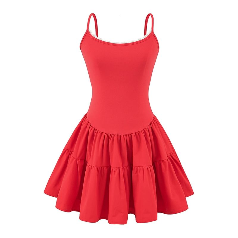 Scoop Neck Lace Trim Open Back A-Line Mini Dress