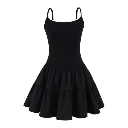 Scoop Neck Lace Trim Open Back A-Line Mini Dress