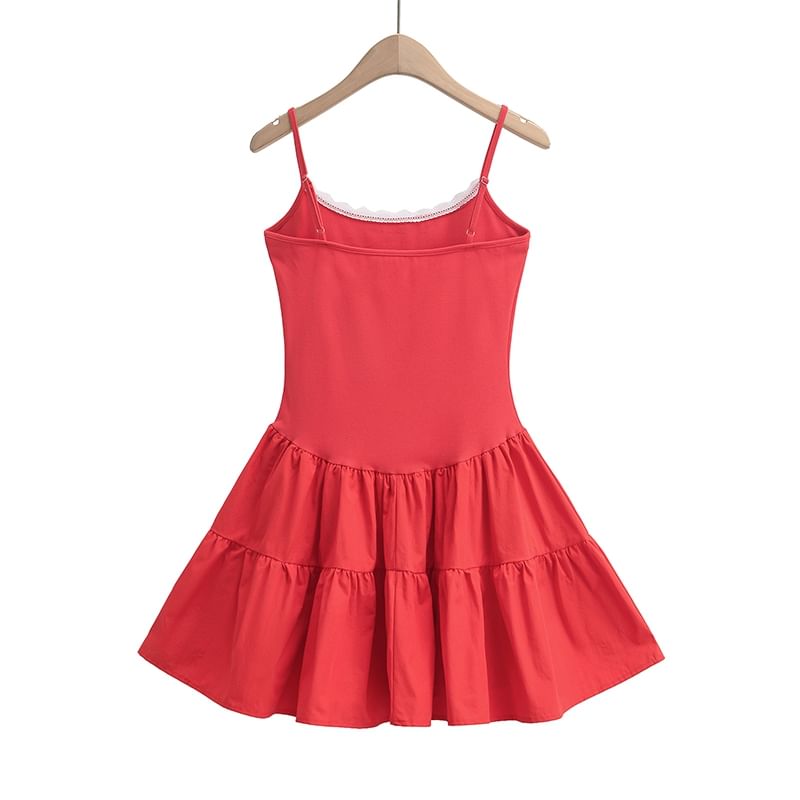 Scoop Neck Lace Trim Open Back A-Line Mini Dress