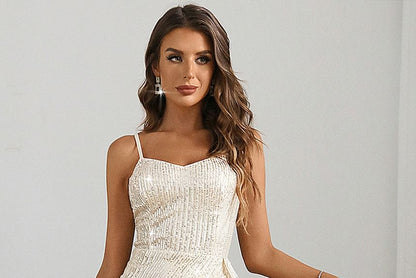 Glitter Bodycon Mini Dress Thin Straps