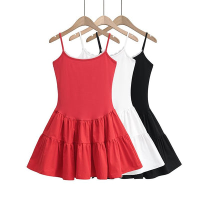 Lace-Trim Slim-Fit Mini A-Line Dress Thin Straps