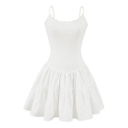 Lace-Trim Slim-Fit Mini A-Line Dress Thin Straps
