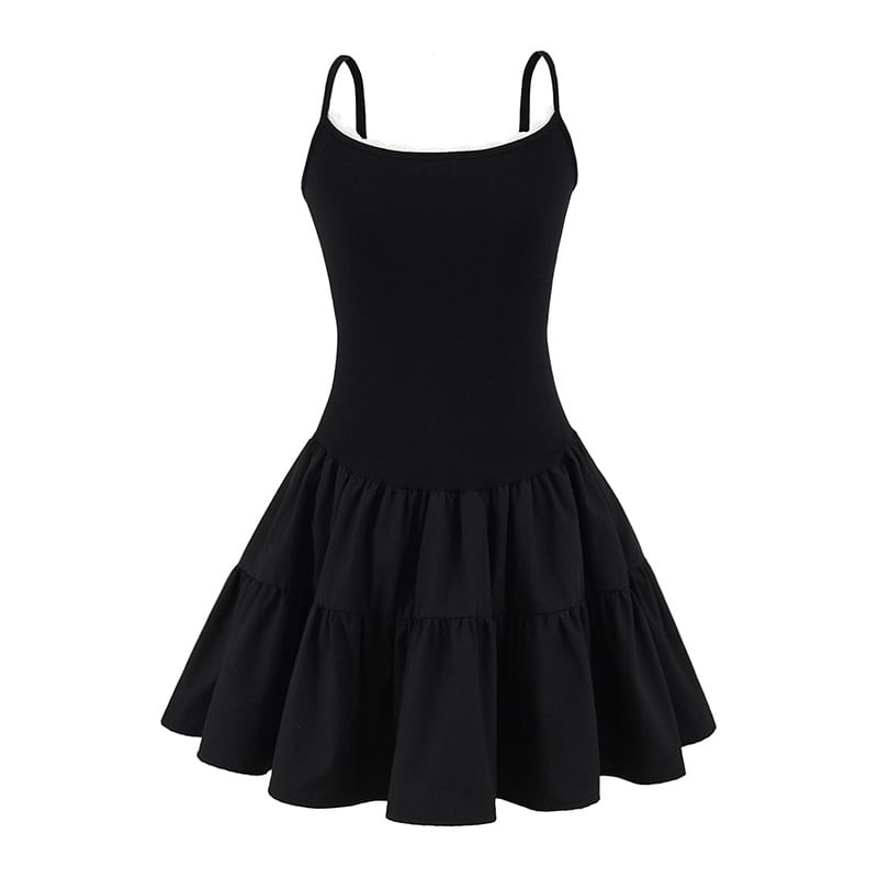 Lace-Trim Slim-Fit Mini A-Line Dress Thin Straps