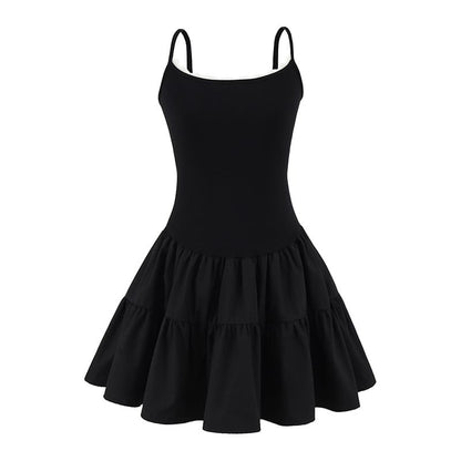 Lace-Trim Slim-Fit Mini A-Line Dress Thin Straps