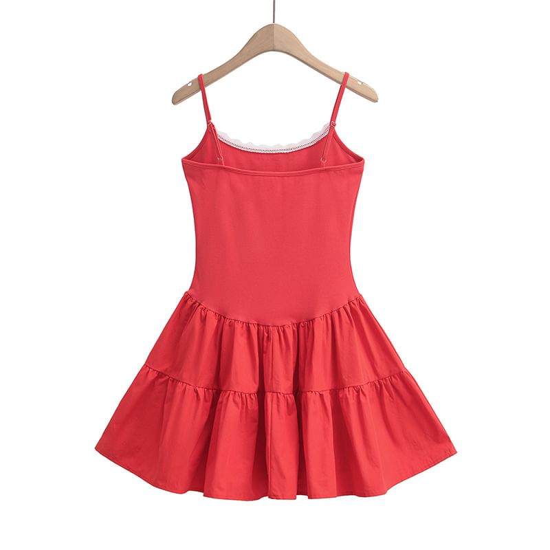 Lace-Trim Slim-Fit Mini A-Line Dress Thin Straps