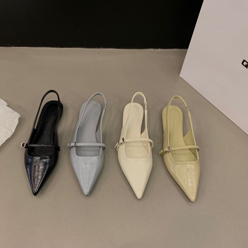 Pointy Buckled Singback Mules