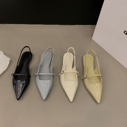 Pointy Buckled Singback Mules
