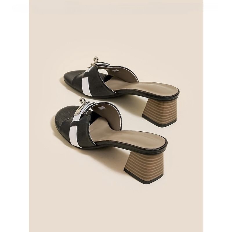 Chunky Heel Buckled Slide Sandals