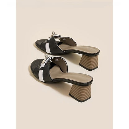 Chunky Heel Buckled Slide Sandals