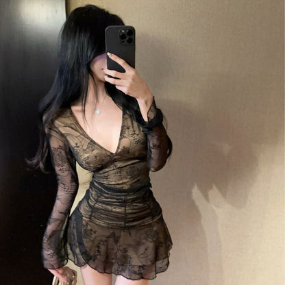 V-Neck Lace Top with Pencil Skirt
