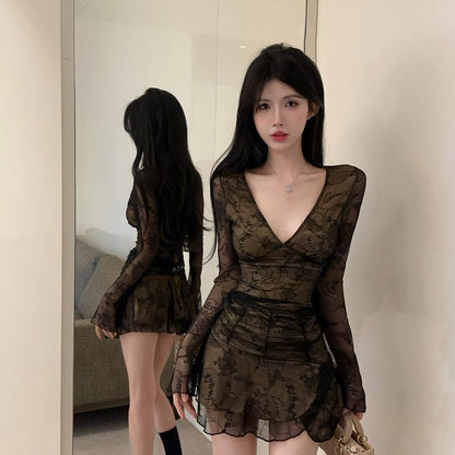 V-Neck Lace Top with Pencil Skirt