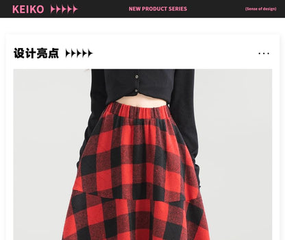 Gingham Lace Trim Midi Skirt