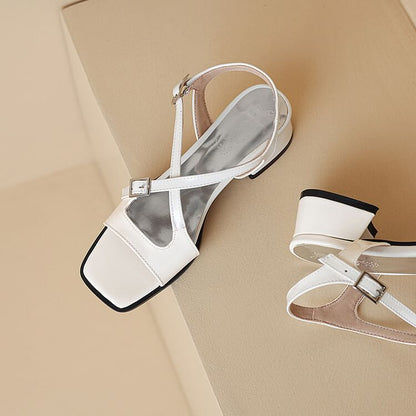 Chunky Heel Square Toe Metallic Slingback Sandals