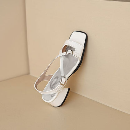 Chunky Heel Square Toe Metallic Slingback Sandals