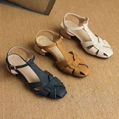 Chunky Heel Plain Slingback Sandals