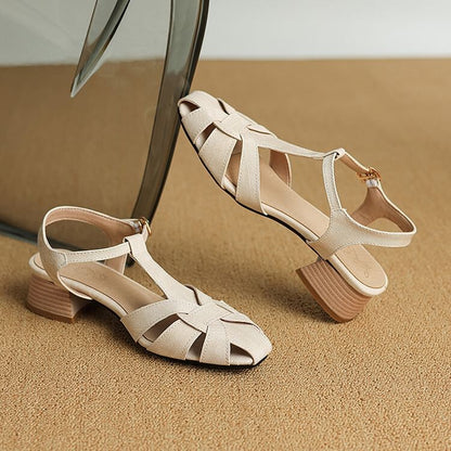 Chunky Heel Plain Slingback Sandals