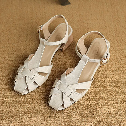 Chunky Heel Plain Slingback Sandals
