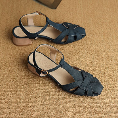 Chunky Heel Plain Slingback Sandals