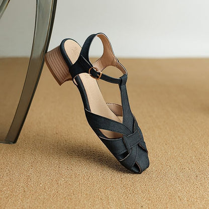 Chunky Heel Plain Slingback Sandals