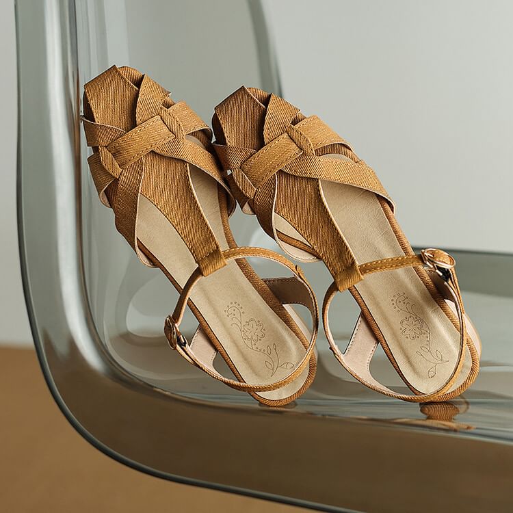 Chunky Heel Plain Slingback Sandals