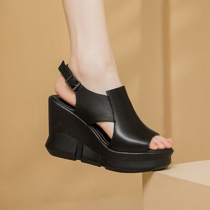 Cutout Platform Wedge Sandals